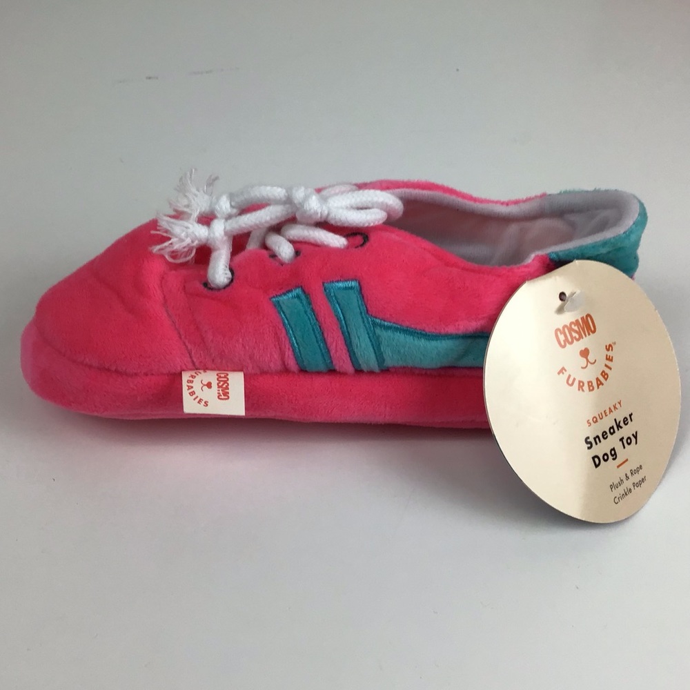 Cosmo Furbabies Squeaky Sneaker Dog Toy- Plush & Rope Crinkle Paper